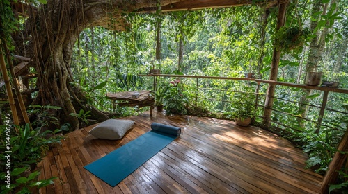 Open Jungle Yoga Deck with Natural Light and Greenery