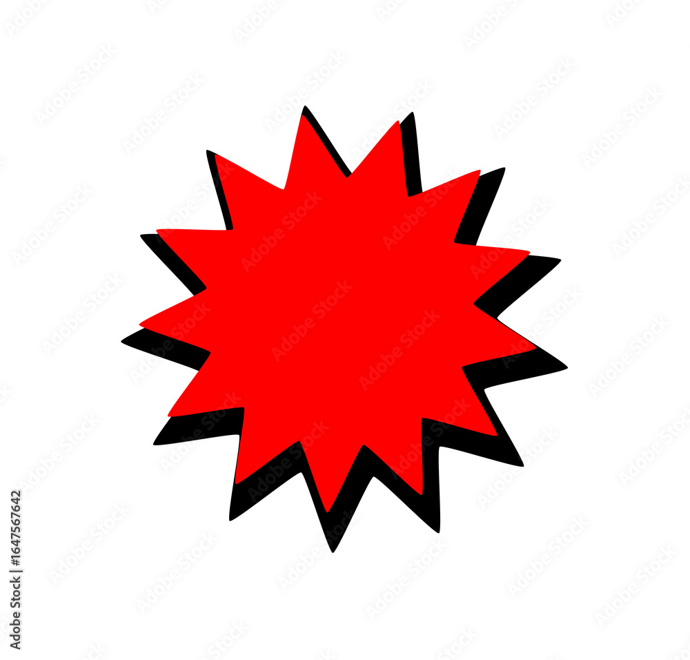 Red explosion starburst shape with black outline for labels, stickers, sale signs, and graphic design projects Red explosion starburst shape with black outline for labels, stickers, sale signs, and graphic design projects