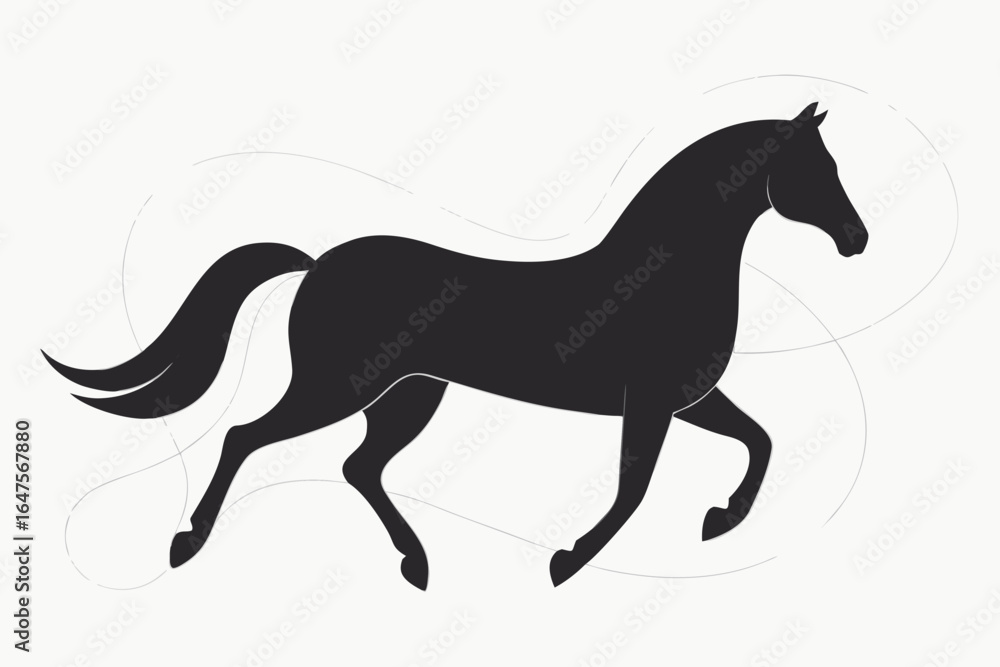 Fototapeta premium Elegant black horse silhouette in motion with abstract lines