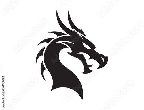 very simple and single dragon head, dragon head tribal tattoo design. Vector black silhouette. with white background