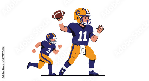 American Football Players in Action, Quarterback Throwing Ball