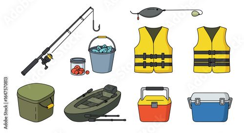 Collection of Essential Fishing Equipment and Supplies