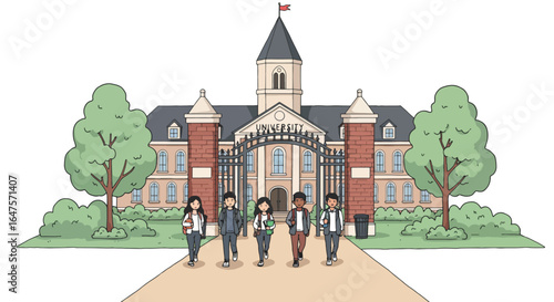 Diverse Students Walking to University Campus