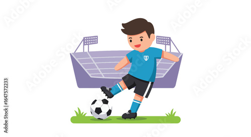 Young Boy Playing Soccer on Field