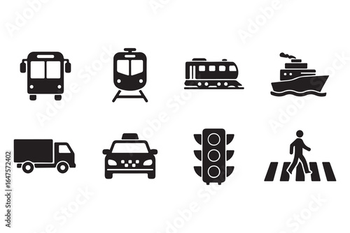  A set of black icons for public and private transport