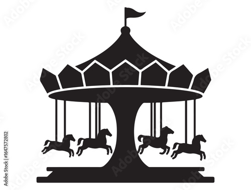 Fun Park Carousel. Vector black silhouette. with white background