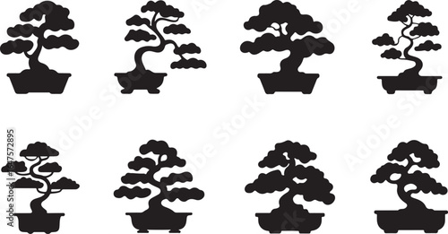 Bonsai Tree Icons and Illustrations in Black and White