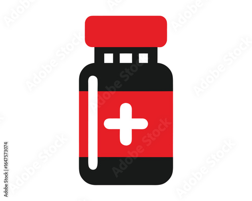 Illustrated medical pills bottle icon design on a white background