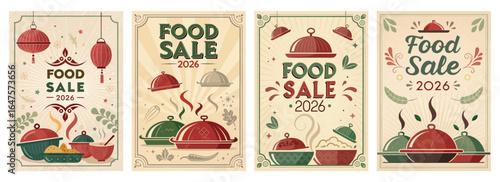 Colorful food sale promotional posters showcasing delicious dishes and enticing designs.