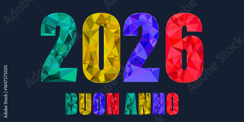 biglietto o striscione per augurare un felice anno nuovo 2026 in vari colori con effetto diamante su sfondo nero