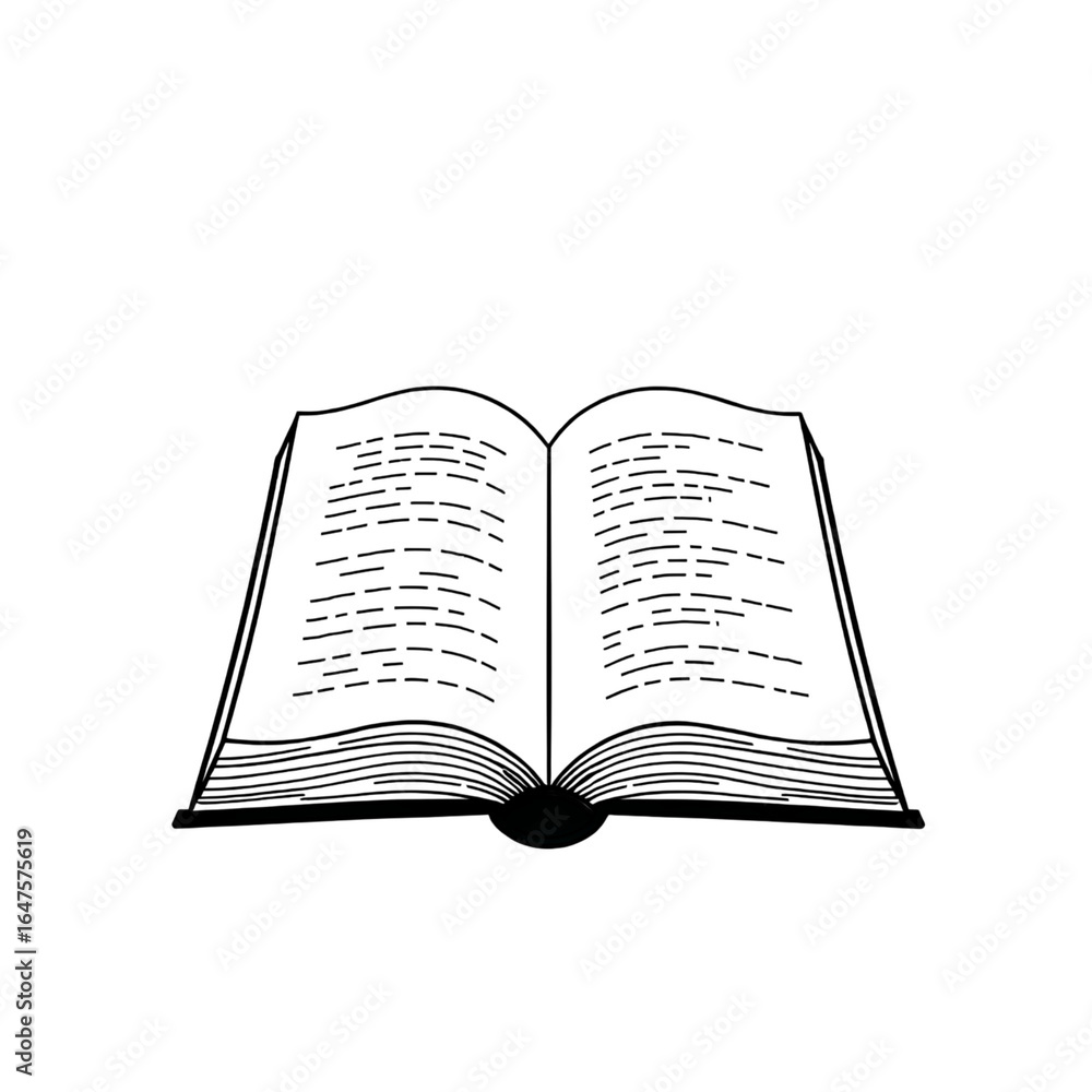 Fototapeta premium Photo of black and white line drawing of an open book isolated on transparent background