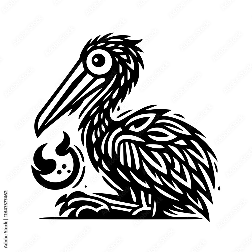 Fototapeta premium Stylized Black Pelican Bird Illustration.