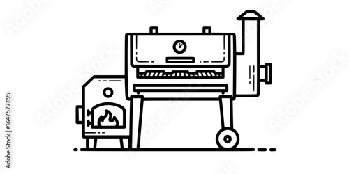 Black Outline Vector Illustration of a Grill Smoker
