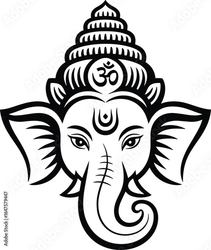 Ganesha Om symbol elephant head illustration vector