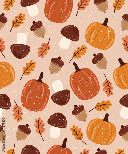 Autumn pattern on a pale pink background.