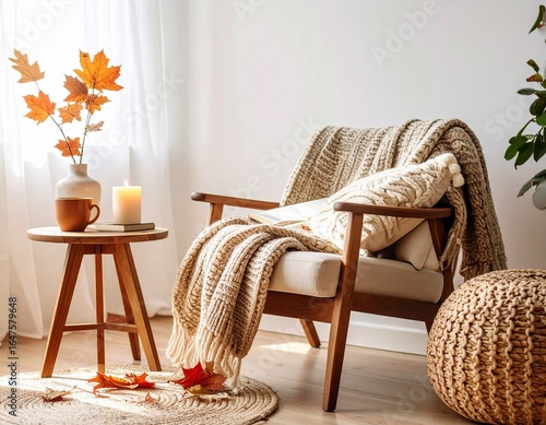 Hygge Inspired Cozy Home Interior - Minimal Scandinavian Autumn Interior with Armchair