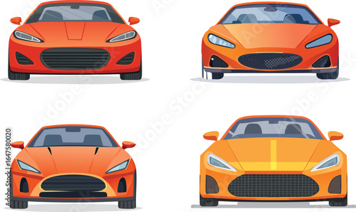 Orange Sports Car Front Views.