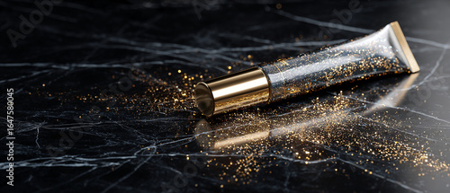 TUBO COSMETICO METALLICO PREMIUM SU MARMO NERO LUCIDO