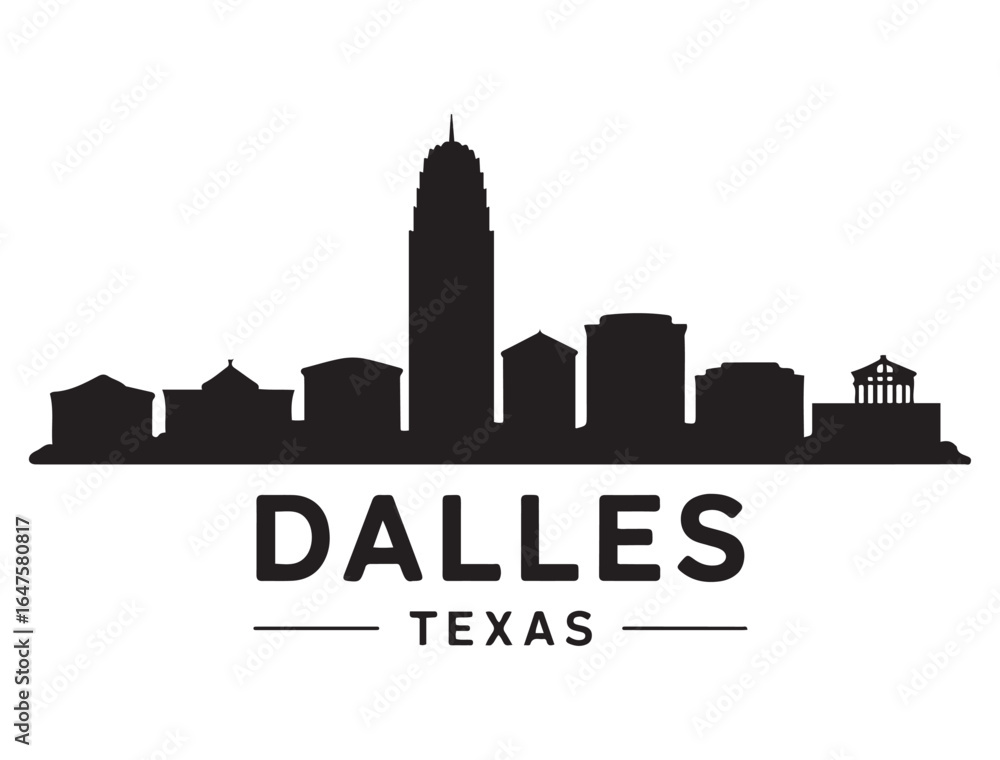 Obraz premium DALLES City TEXAS Skyline Silhouette Cityscape. Vector black silhouette. with white background