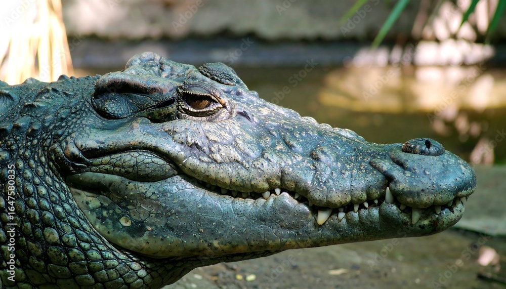 Obraz premium Close-up of a crocodile's head. Reptile in zoo