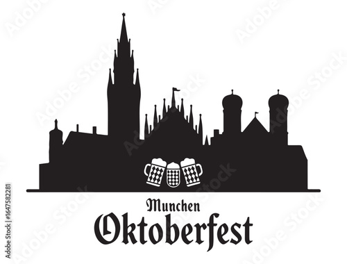 Skyline München Oktoberfest. Vector black silhouette. with white background