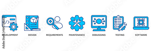 Agile icon set vector illustration concept relate to  development, design, requirements, maintenance, debugging, testing and software
