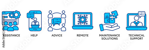 IT Expert icon set vector illustration concept relate to  assistance, help, advice, remote maintenance, solutions and technical support