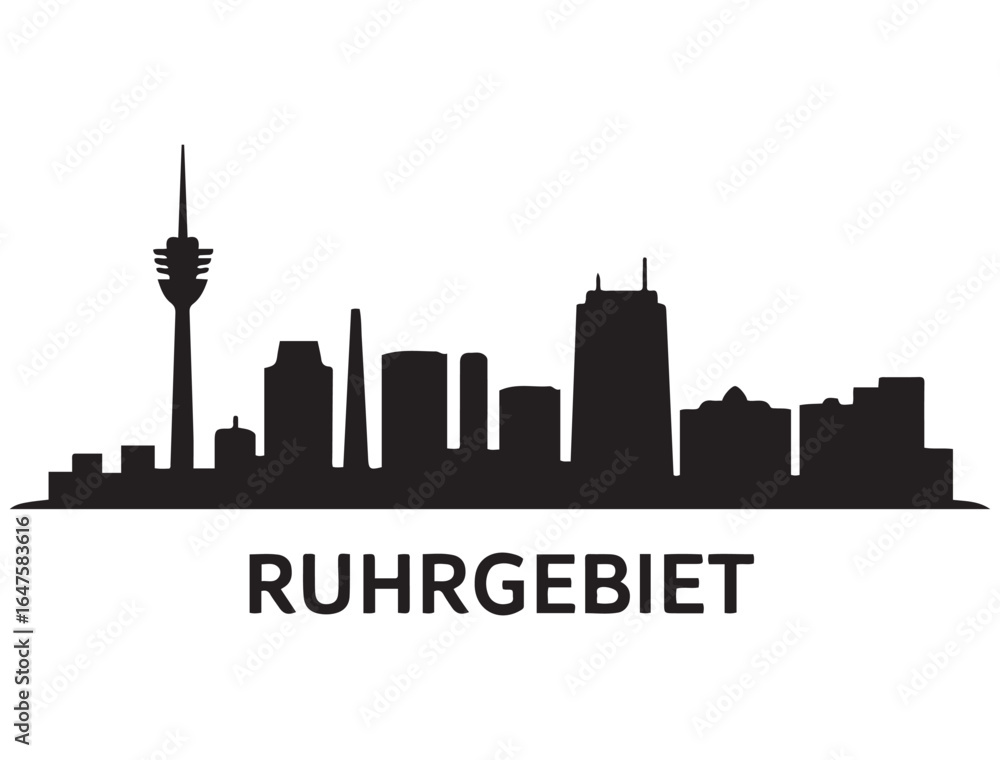 Fototapeta premium Skyline Ruhrgebiet. Vector black silhouette. with white background