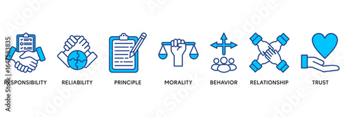 Business ethics icon set vector illustration concept relate to  web and print with an icon of responsibility, reliability, principle, morality, behavior, relationship, and trust