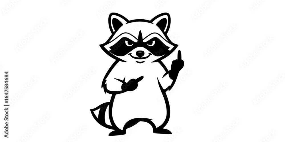 Obraz premium Mischievous Raccoon Middle Finger Black Vector Outline