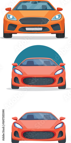 Three Sport Cars Front View Illustration.
