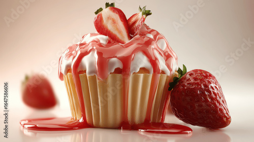 Strawberry Cupcake with Pink Syrup and Berries