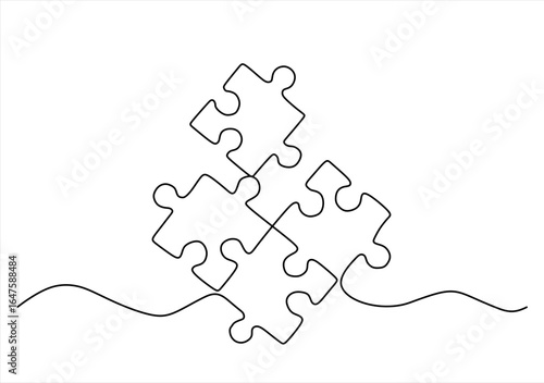 One line drawing Puzzle vector. Puzzle single line vector linear icon. Puzzle game outline line design. Hand drawn one line vector. Editable stroke	