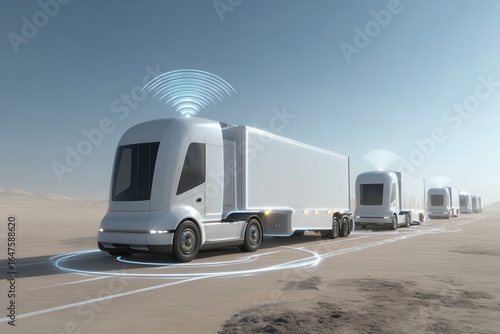 An EV truck platoon communicating with each other wirelessly