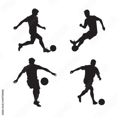 silhouette of soccer player dynamic pose black on white