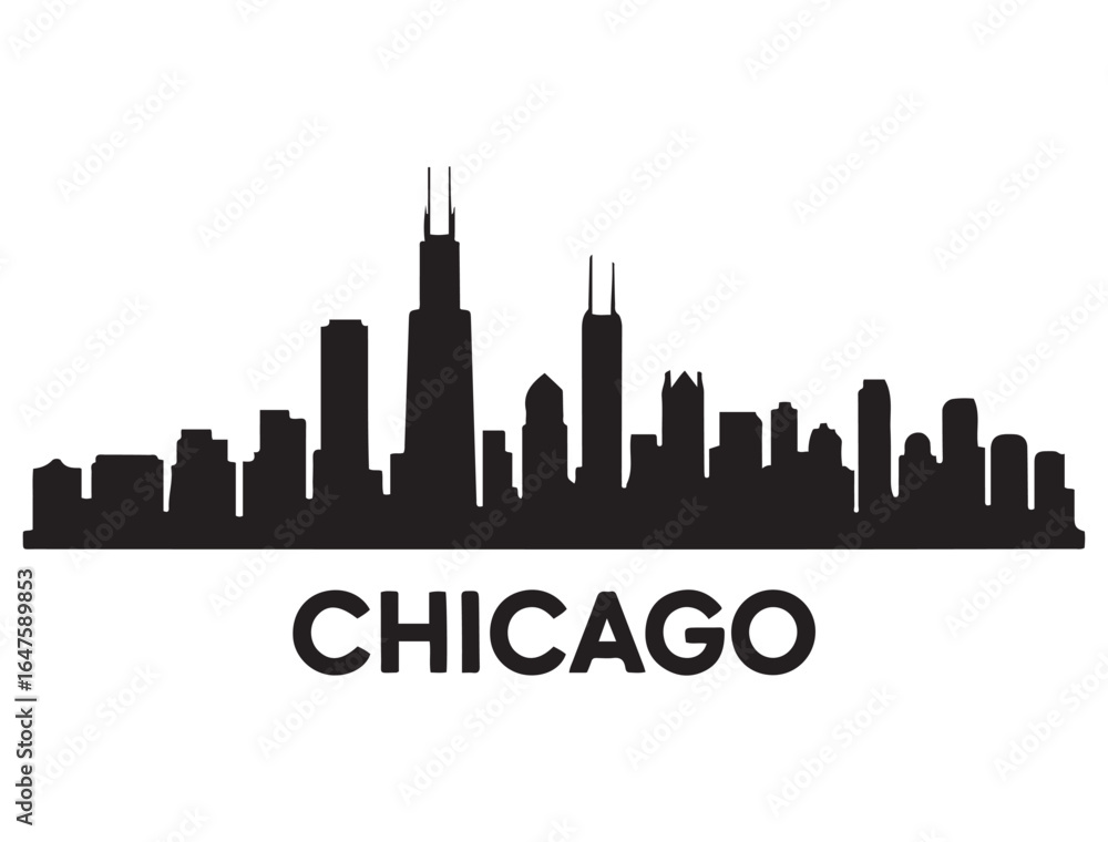 Naklejka premium Chicago Skyline Vector. Vector black silhouette. with white background