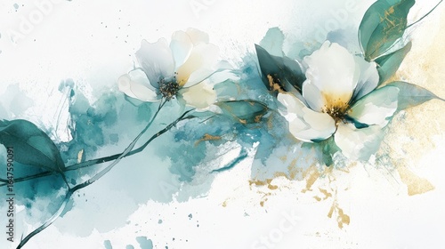 Elegant Watercolor Floral Composition with Soft Green Hues