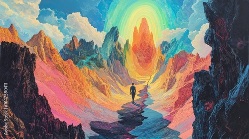 Surreal Landscape with Vibrant Colors and Mystical Atmosphere