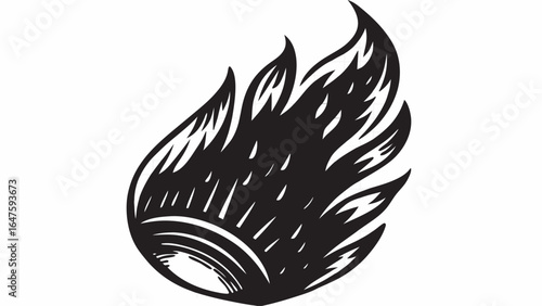 Bold black and white flame graphic, fire illustration with dynamic vector energy, perfect for design element