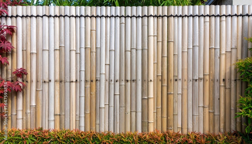 Obraz premium Bamboo fence in a garden setting