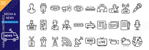 30 Media and News Vector Icons – Minimal Line Pack