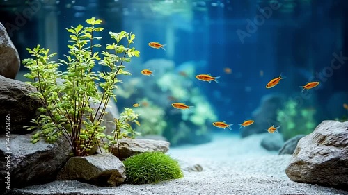 Beautiful Aquarium with Aquatic Plants and Small Fish. Generative AI