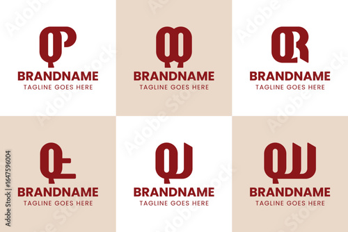 Letters QP QQ QR QT QU QW Monogram Logo Set, for PQ QQ RQ TQ UQ WQ initials