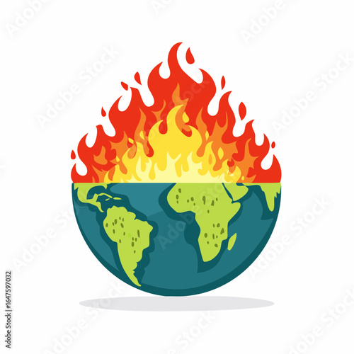 Burning earth globe with fire illustration