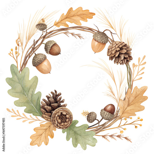 Autumn Watercolor Wreath Collection with Seasonal Leaves, Pumpkins, and Flowers Pngs