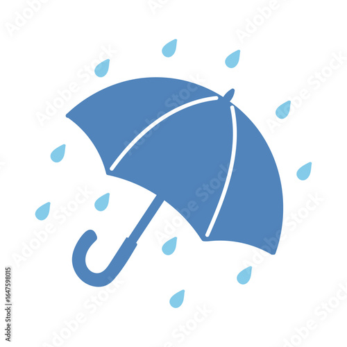 雨の日の青い傘のイラストアイコン
