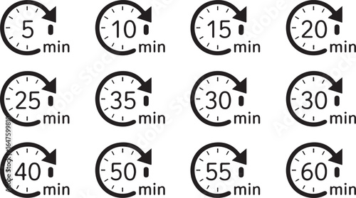 Timer Icon Set Vector Illustration Time Clock Countdown Symbol Isolated Background