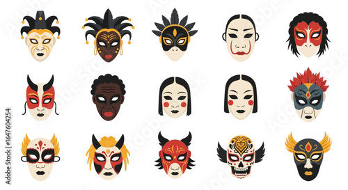 Collection of Colorful Festive Masks with Diverse Designs