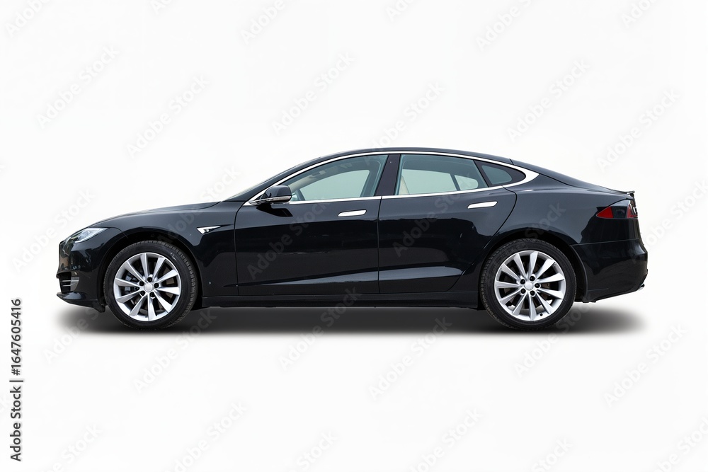 Obraz premium a black sedan car is isolated on a white background