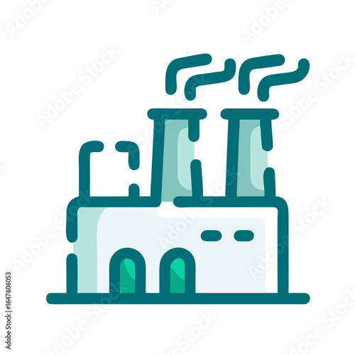 Stylized Factory Icon with Two Smokestacks and Teal Accents.